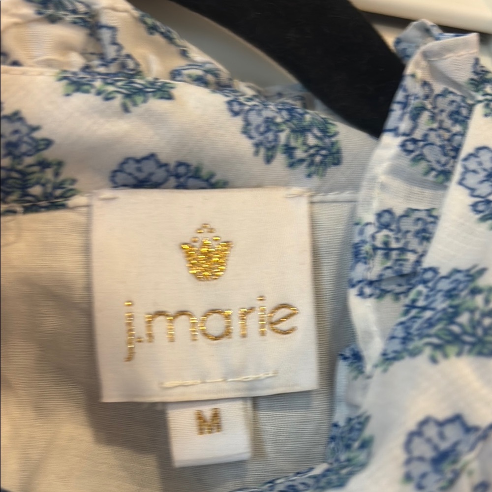 Blue and White Smocked Cap Sleeve Blouse - Picture 3 of 5